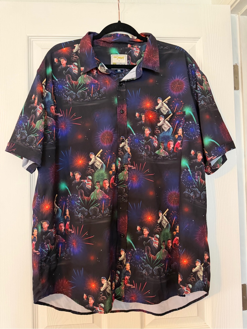 RSVLTS Black Short-Sleeve Button-Down with Multicolor Fireworks Print